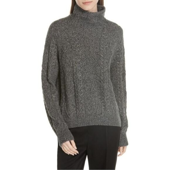 VINCE Cable Turtleneck Sweater In Heather Stone